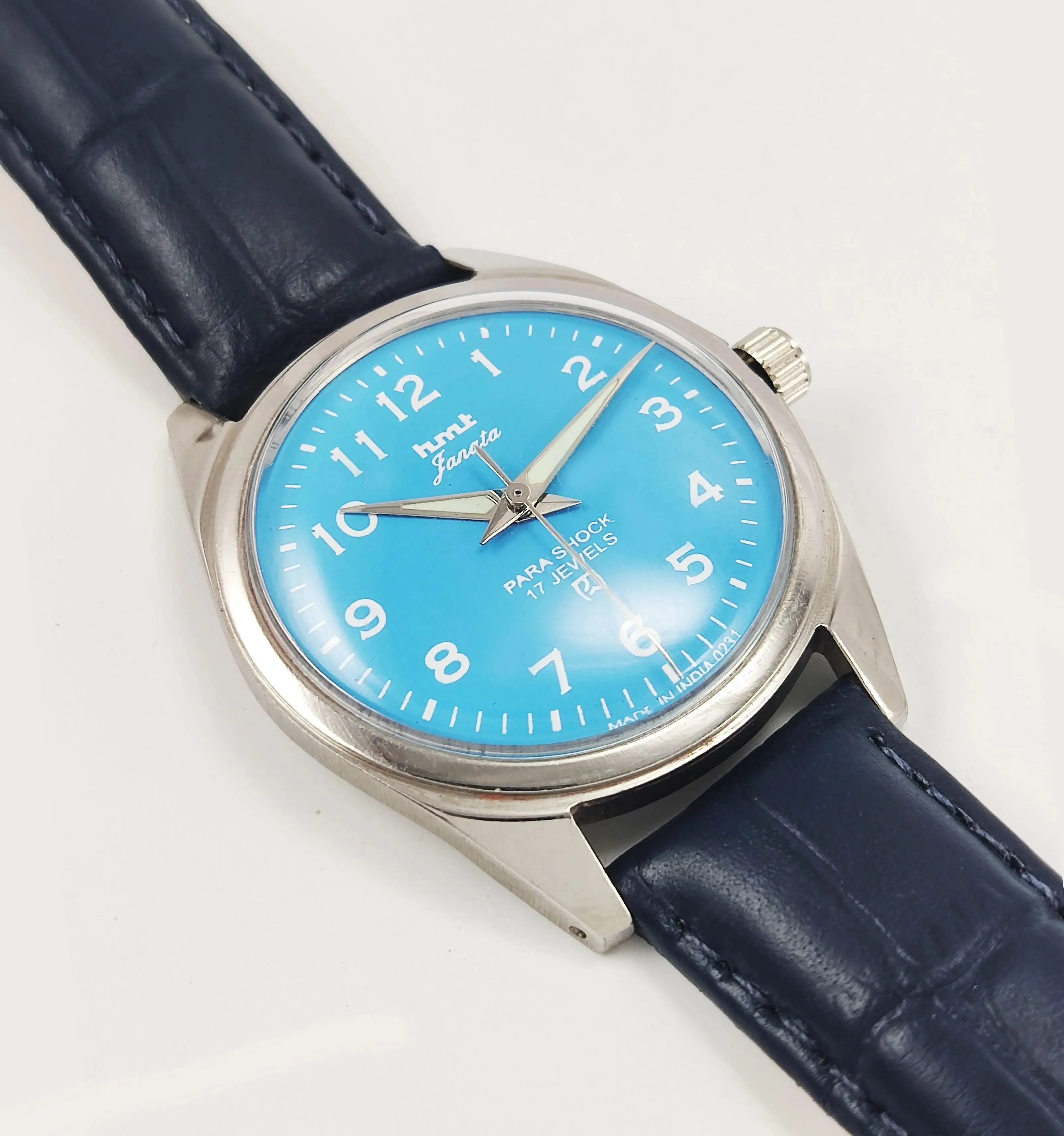 HMT Janata Para Shock 17 Jewels Radium Hands Blue Dial Mechanical Hand winding Men's Wrist Watch