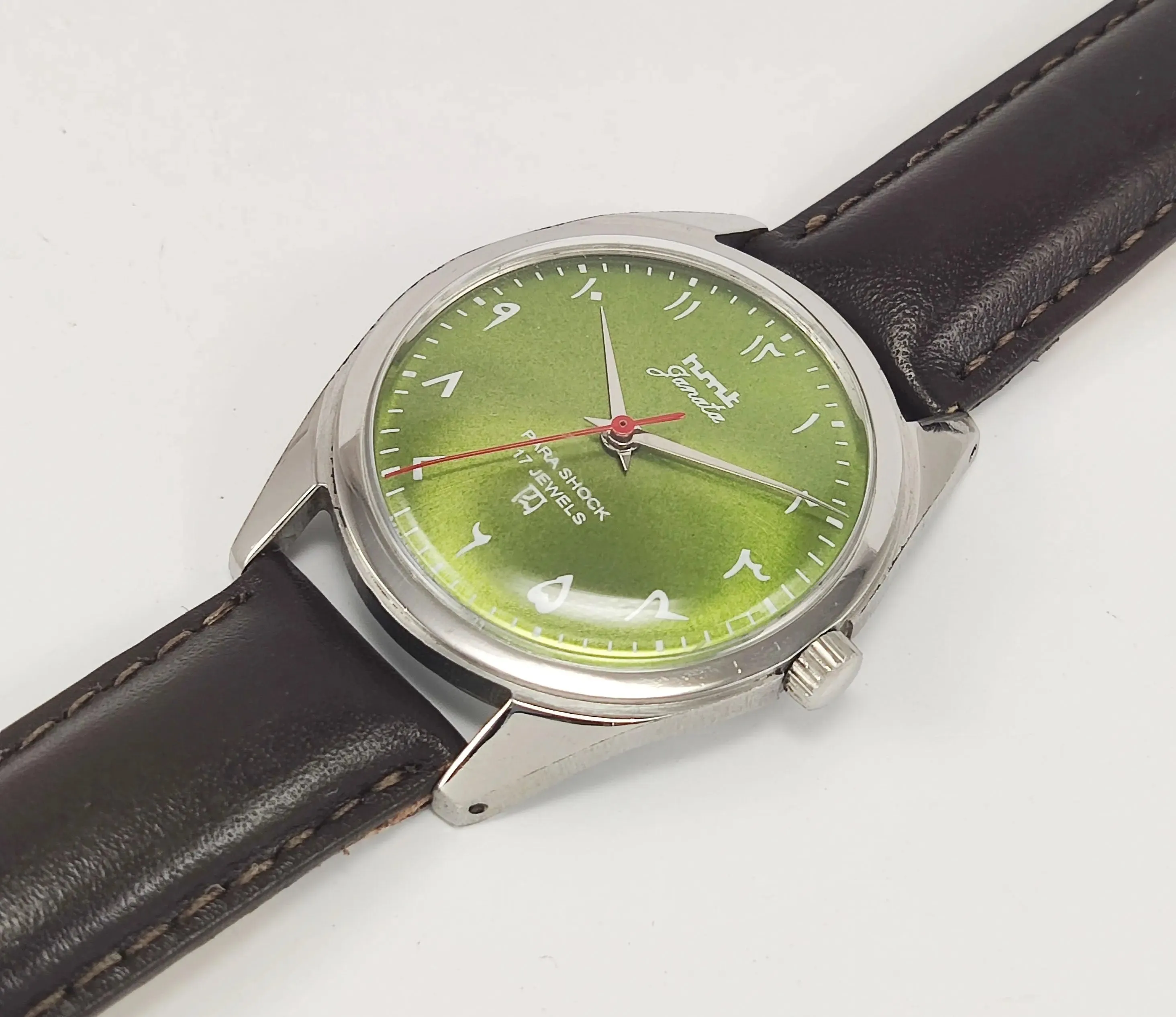 HMT Janata Para Shock 17 Jewels Urdu/Arabic Apple Green Dial Mechanical Hand winding Men's Wrist Watch