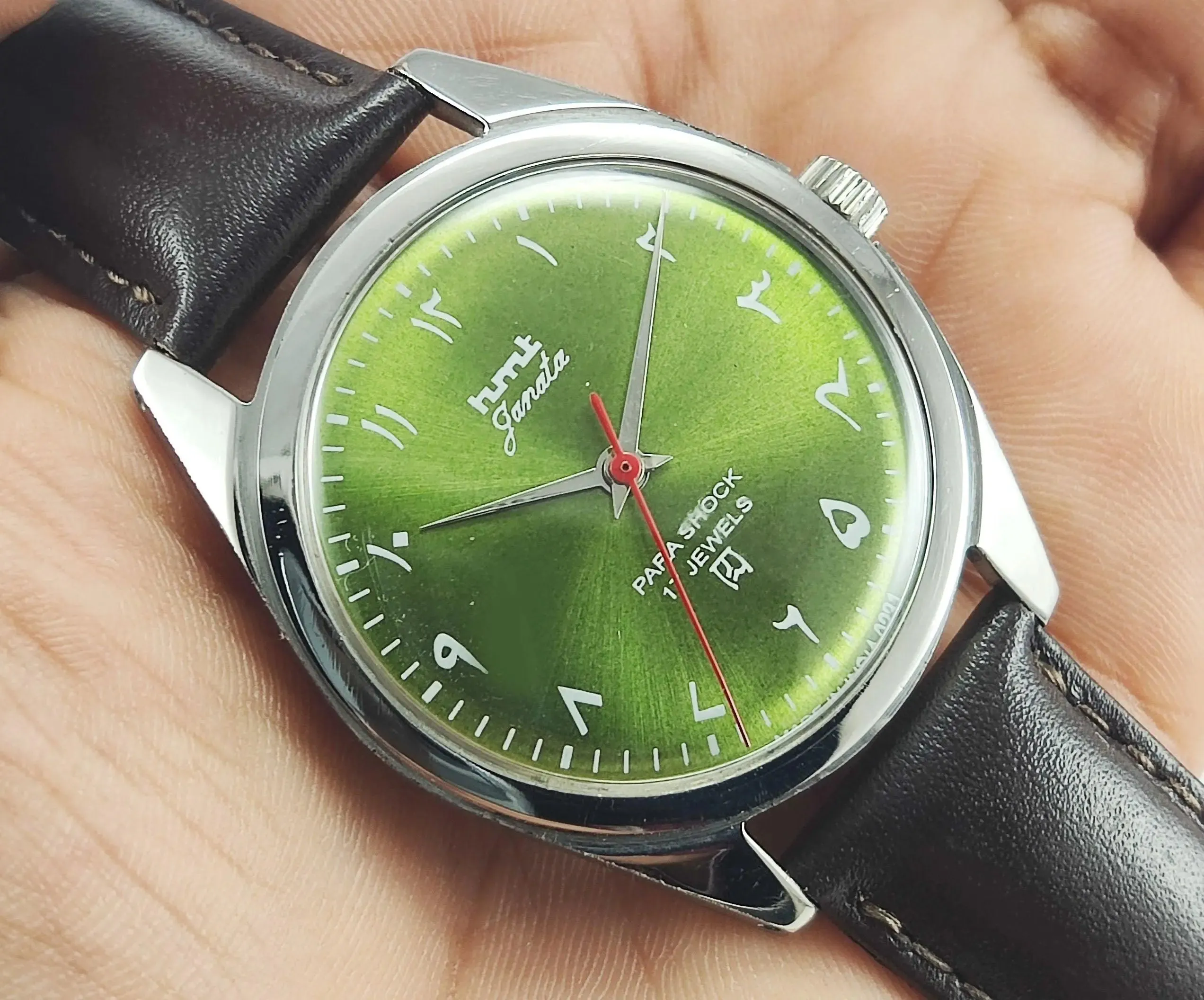 HMT Janata Para Shock 17 Jewels Urdu/Arabic Apple Green Dial Mechanical Hand winding Men's Wrist Watch