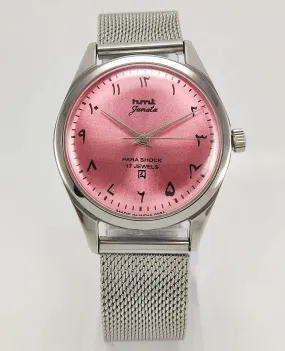HMT Janata Para Shock 17 Jewels Urdu/Arabic Pink Dial Mechanical Hand winding Men's Wrist Watch
