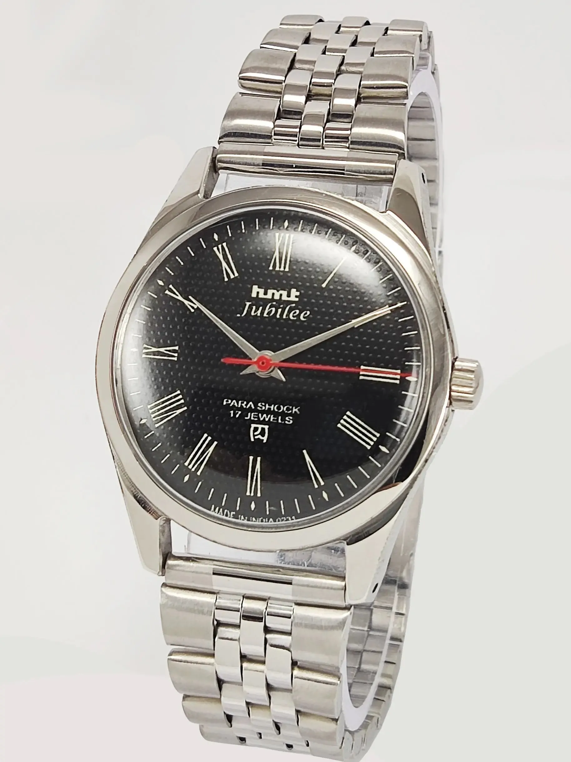 HMT Jubilee Para Shock 17 Jewels Black Dial Mechanical Hand winding Men's Wrist Watch