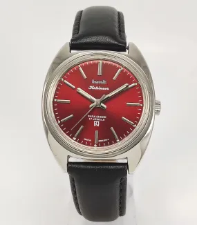 HMT Kohinoor Para Shock 17 Jewels Maroon Red Dial Mechanical Hand winding Men's Wrist Watch