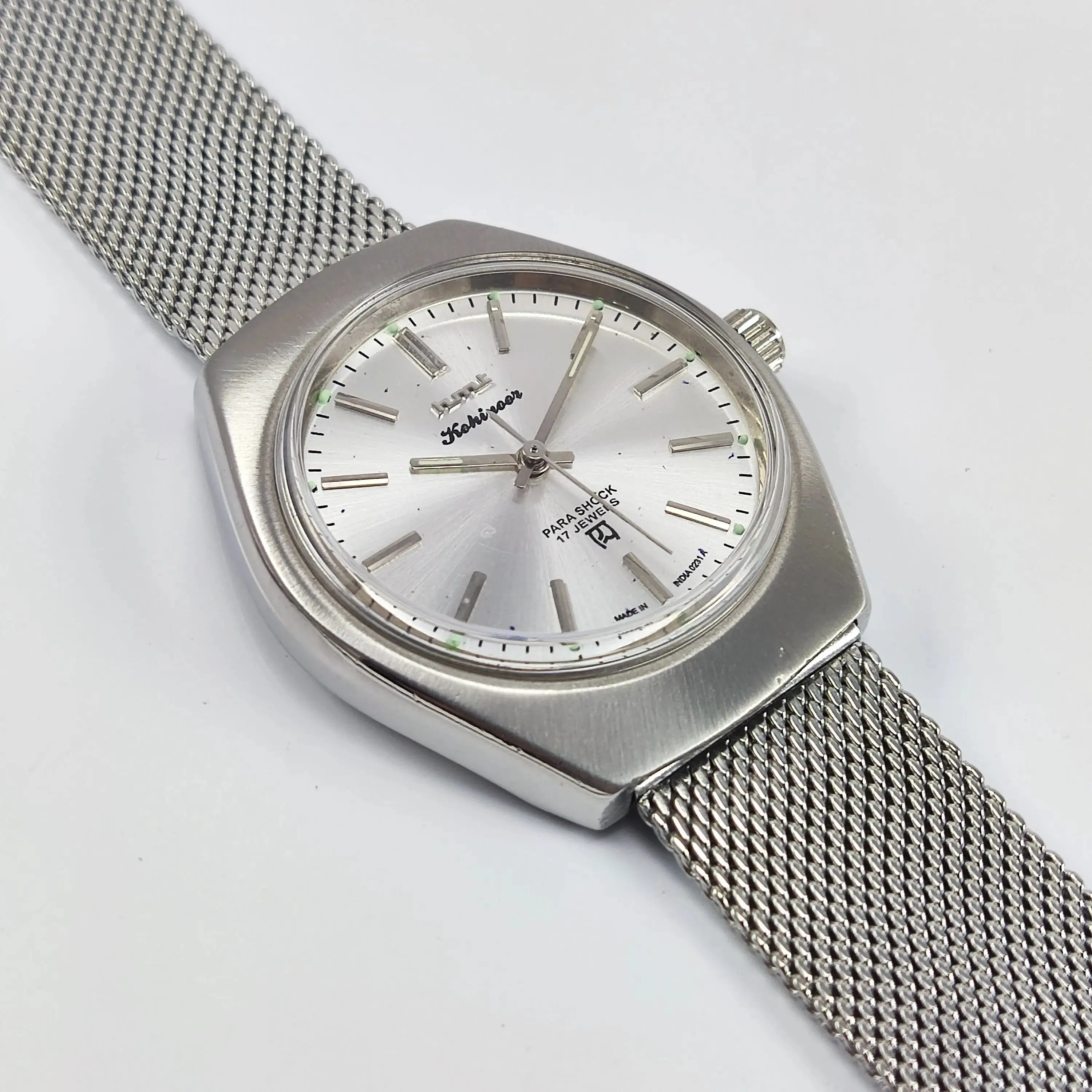 HMT Kohinoor Para Shock 17 Jewels Silver Dial Mechanical Hand winding Men's Wrist Watch