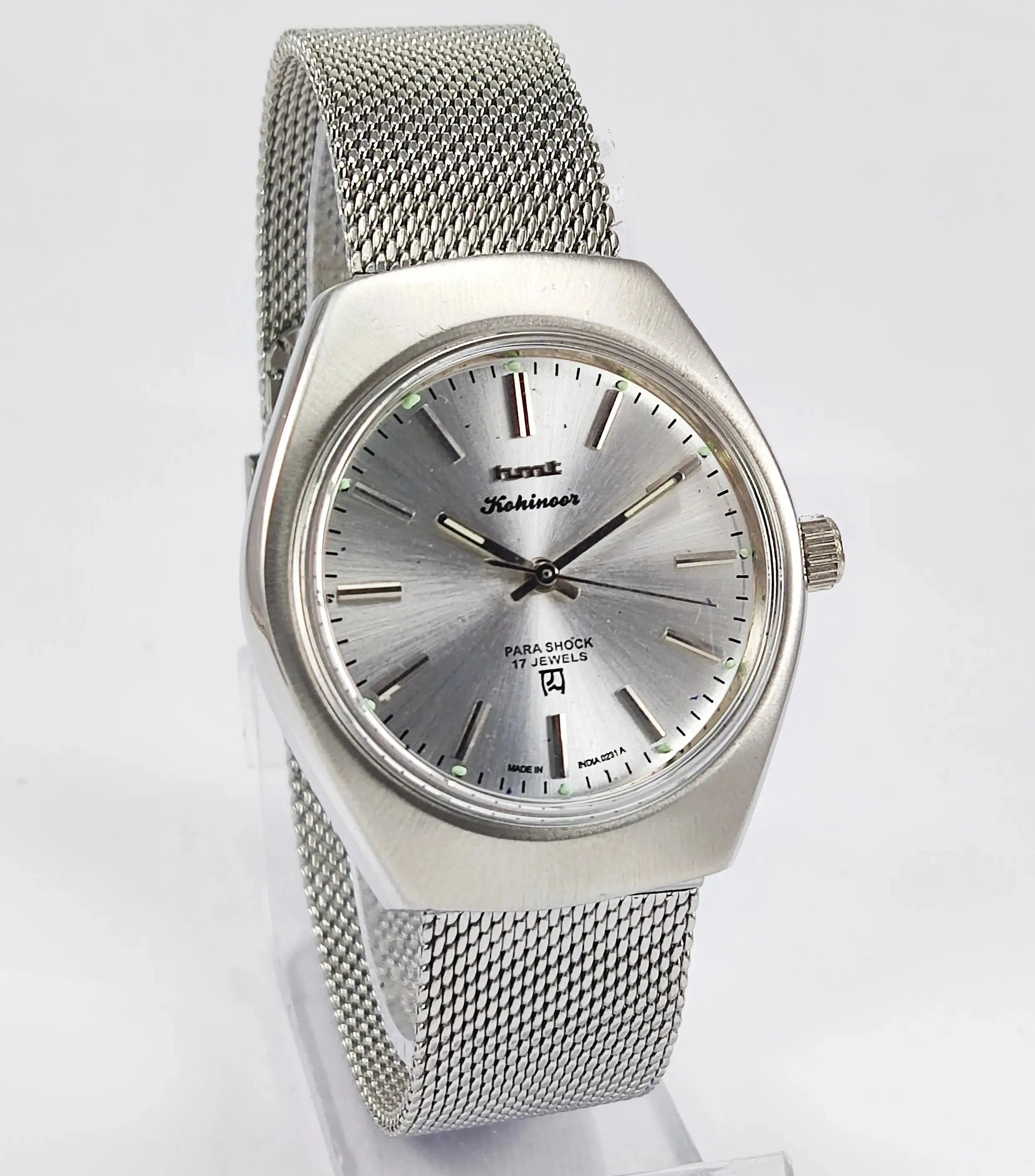 HMT Kohinoor Para Shock 17 Jewels Silver Dial Mechanical Hand winding Men's Wrist Watch