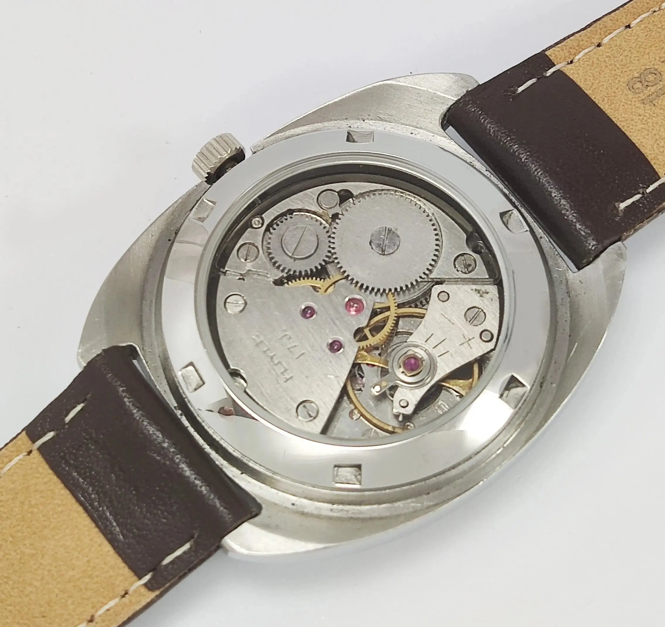 HMT Kohinoor Para Shock 17 Jewels Yellow Dial Transparent Back Mechanical Hand winding Men's Wrist Watch