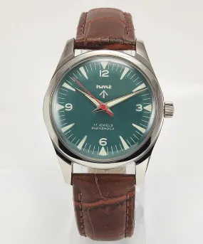 HMT Para Shock 17 Jewels Night Glow Green Dial Transparent Back Mechanical Hand winding Men's Wrist Watch