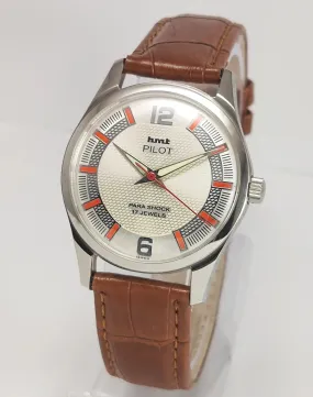 HMT Pilot Para Shock 17 Jewels Pearl Dial Transparent Back Mechanical Hand winding Men's Wrist Watch