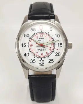 HMT Pilot Para Shock 17 Jewels Radium Hands White Dial Transparent Back Mechanical Hand winding Men's Wrist Watch