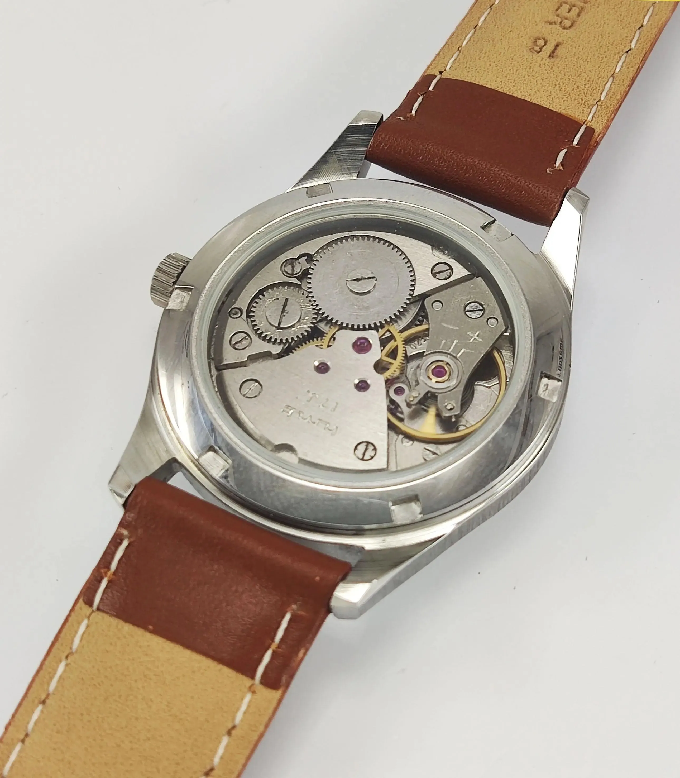 HMT Pilot Para Shock 17 Jewels Radium Hands Yellow Dial Transparent Back Mechanical Hand winding Men's Wrist Watch