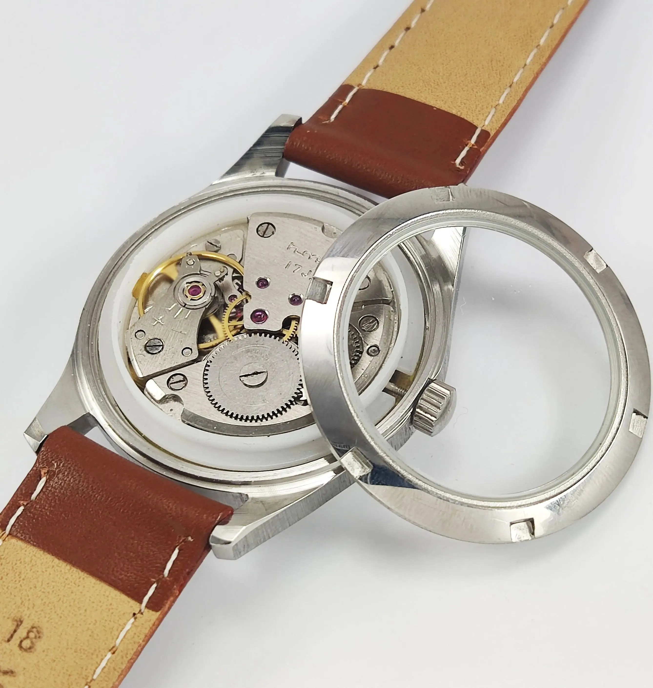 HMT Pilot Para Shock 17 Jewels Radium Hands Yellow Dial Transparent Back Mechanical Hand winding Men's Wrist Watch