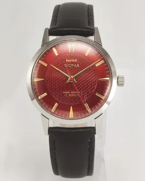HMT Sona Para Shock 17 Jewels Maroon Red Dial Mechanical Hand winding Men's Wrist Watch