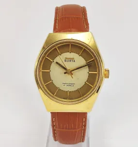HMT Surya Para Shock 17 Jewels Golden Dial Mechanical Hand winding Men's Wrist Watch