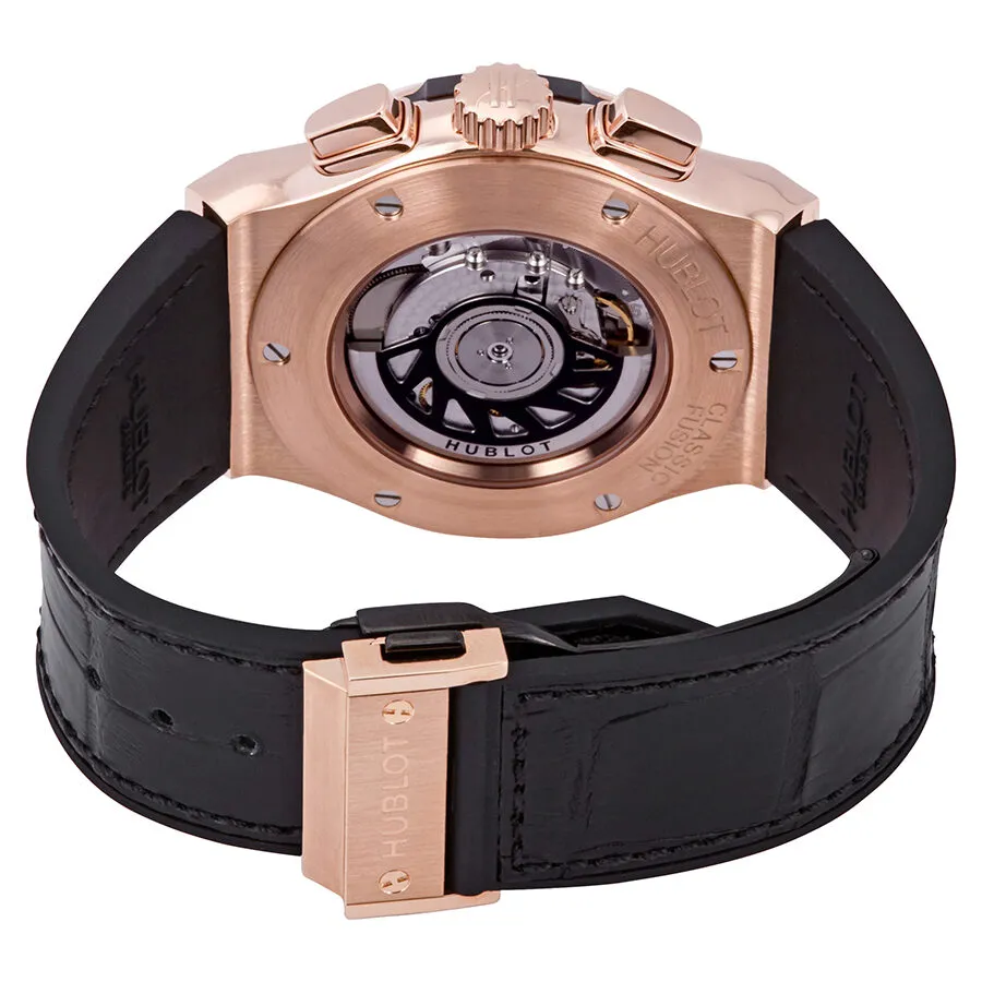 Hublot Classic Fusion Silver Dial Chronograph 18kt Rose Gold Black Leather Men's Watch 521.OX.2610.LR