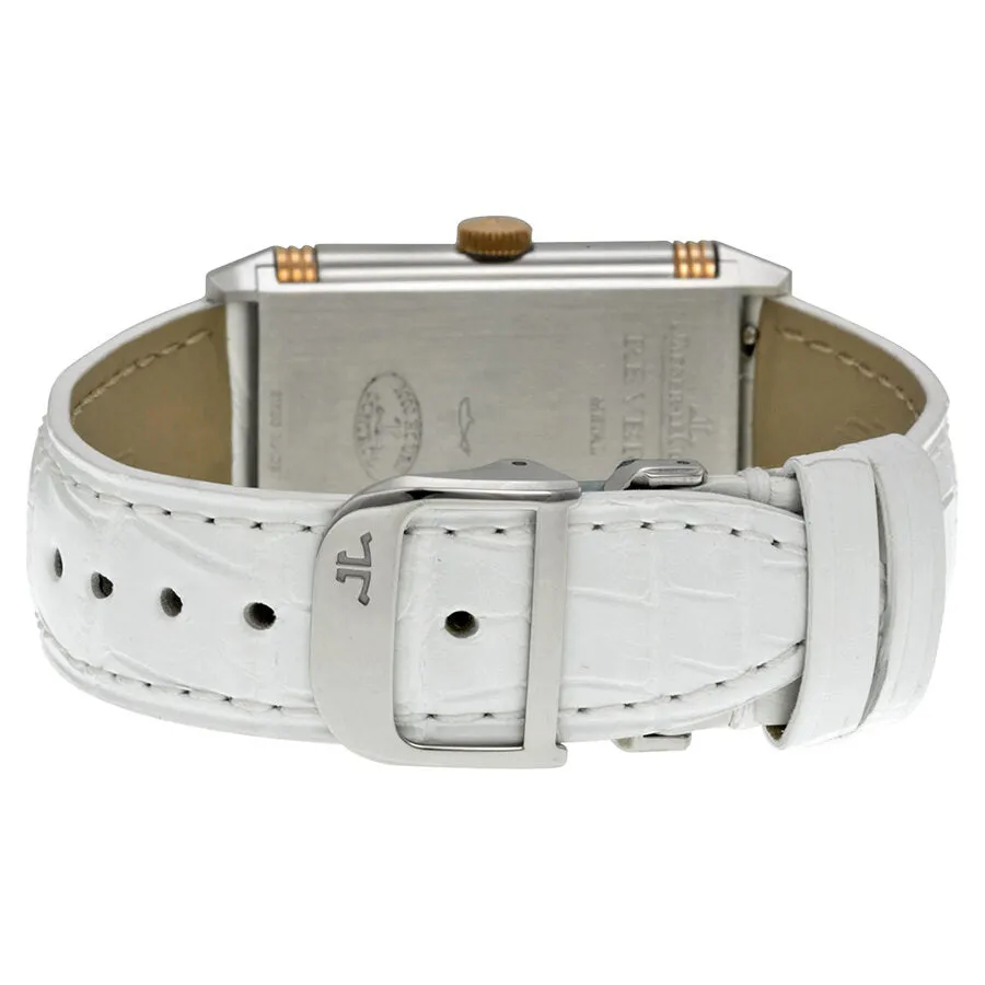 Jaeger LeCoultre Grande Reverso Ultra Thin Silver Dial 18kt Rose Gold White Leather Ladies Watch Q3224420