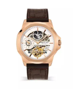 Kenneth Cole Gents Automatic Rose Gold, Brown Leather Strap