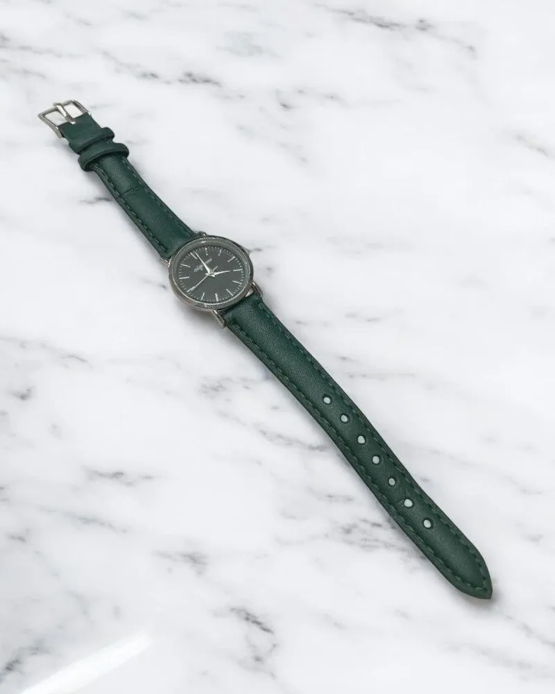 Ladies Dark Green Thin Strap Watch