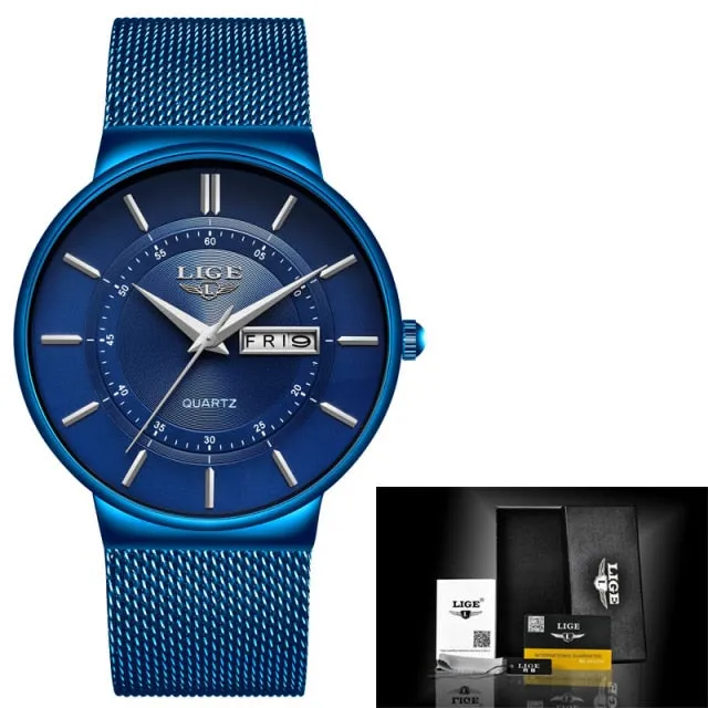 LIGE Women's Luxury Brand Ultra-thin Calendar Week Quartz Watches