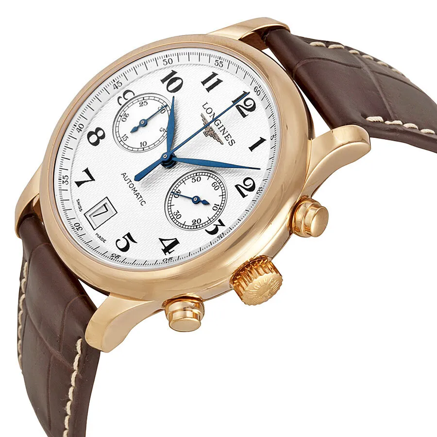 Longines Master Collection Silver Dial 18kt Rose Gold Brown Leather Men's Watch L2.669.8.78.3