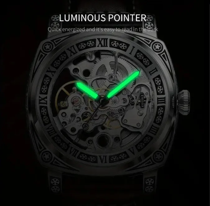 Men's Silver Steel Strap Automatic Winding Mechanical Watch Waterproof