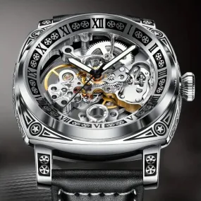 Men's Silver Steel Strap Automatic Winding Mechanical Watch Waterproof