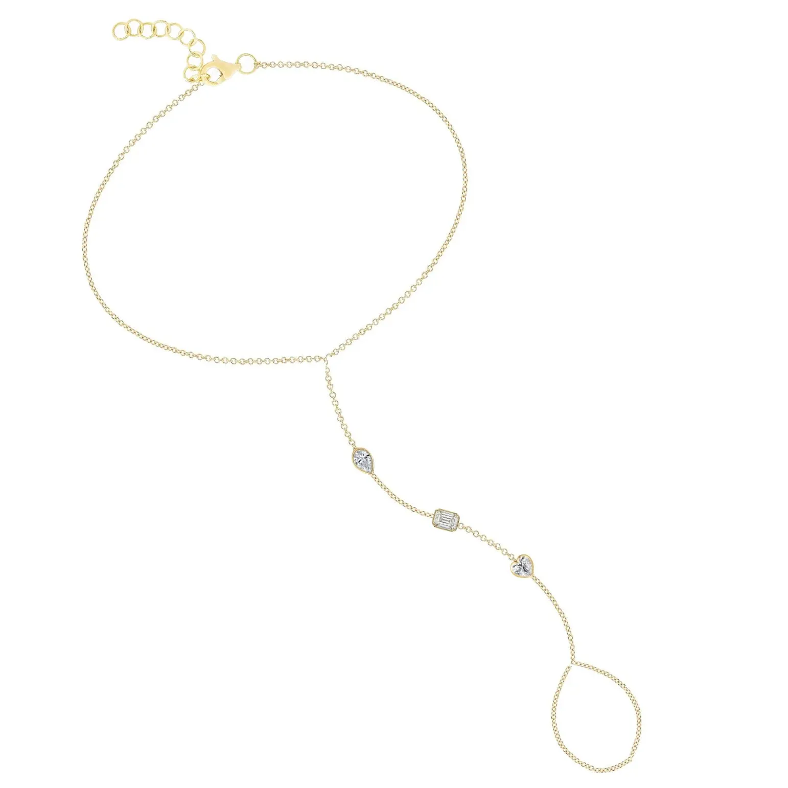 Multiple Fancy Shape Bezels Hand Chain Bracelet