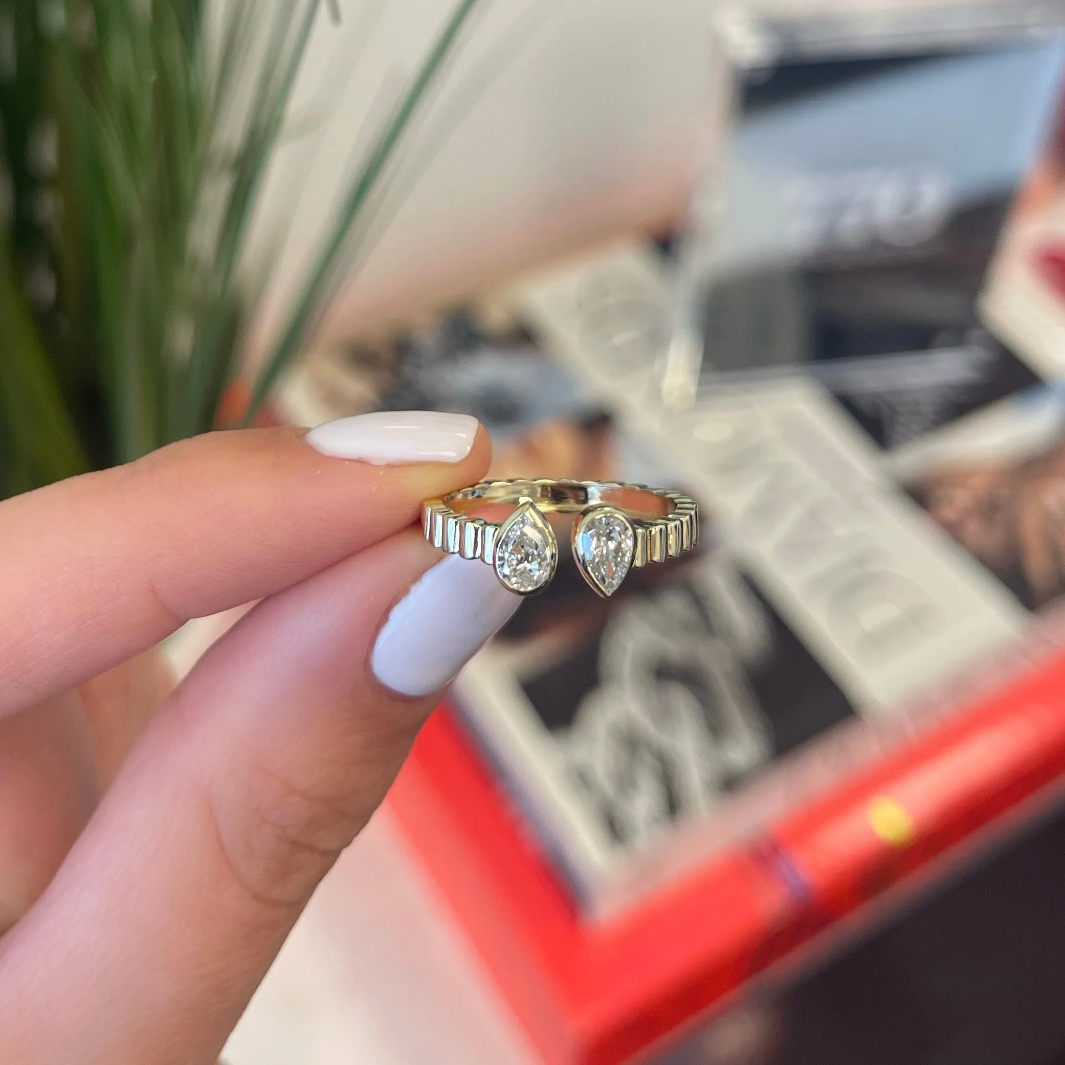 Multishape Diamond Bezels Fluted Cuff Ring