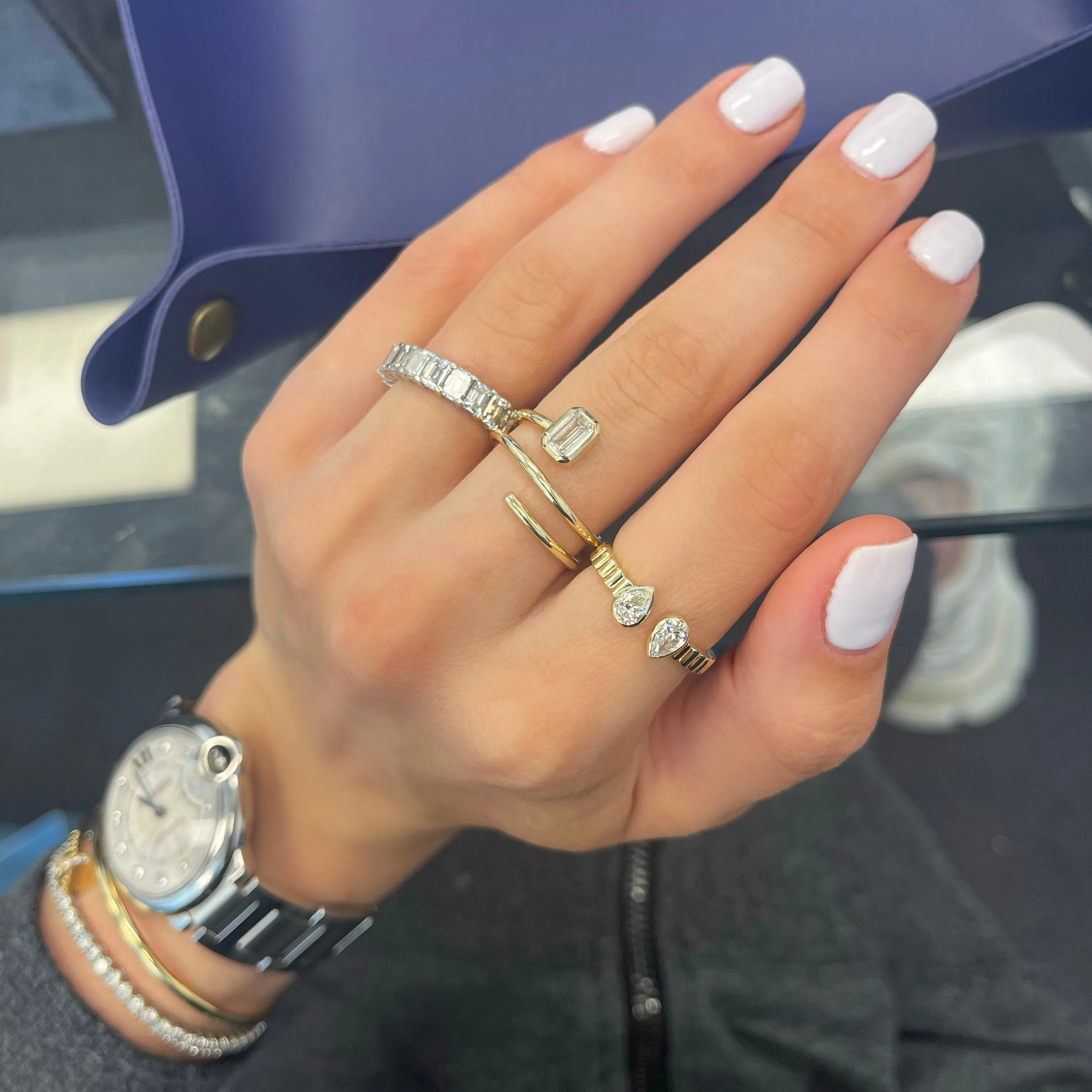 Multishape Diamond Bezels Fluted Cuff Ring