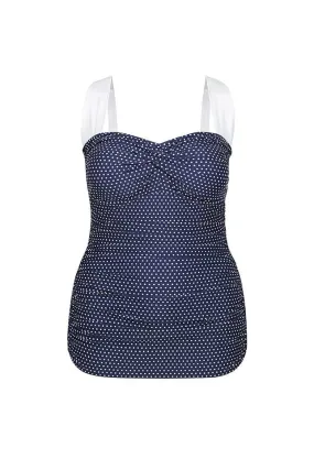 Navy & White Dots Vintage Skirted One Piece Swimsuit