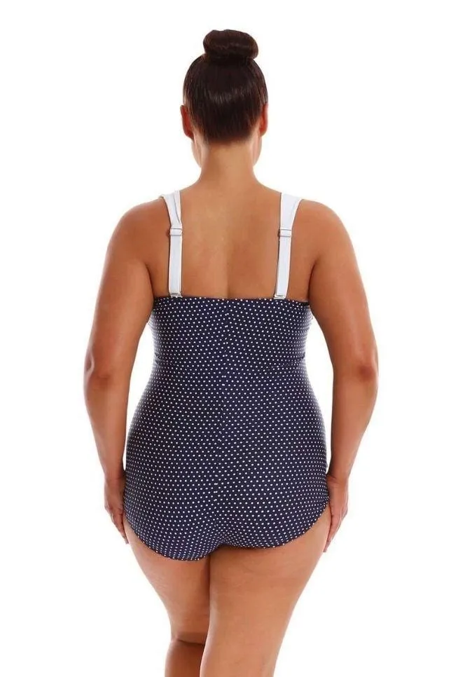 Navy & White Dots Vintage Skirted One Piece Swimsuit