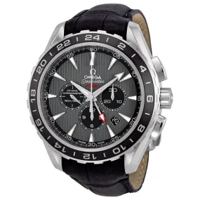 Omega Seamaster Teak Grey Dial GMT Chronograph Black Leather Men's Watch 231.13.44.52.06.001