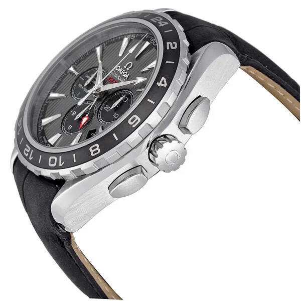 Omega Seamaster Teak Grey Dial GMT Chronograph Black Leather Men's Watch 231.13.44.52.06.001
