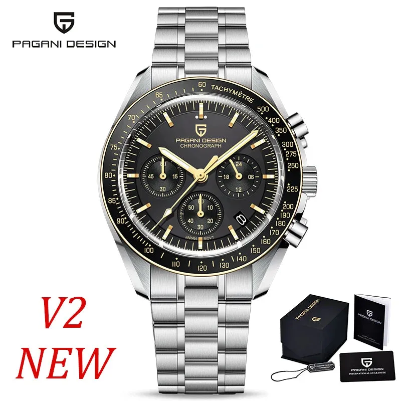 PAGANI DESIGN Mens Watches Top Brand Luxury Automatic Quartz Chronograph Waterproof Sport Stainless Steel Watch