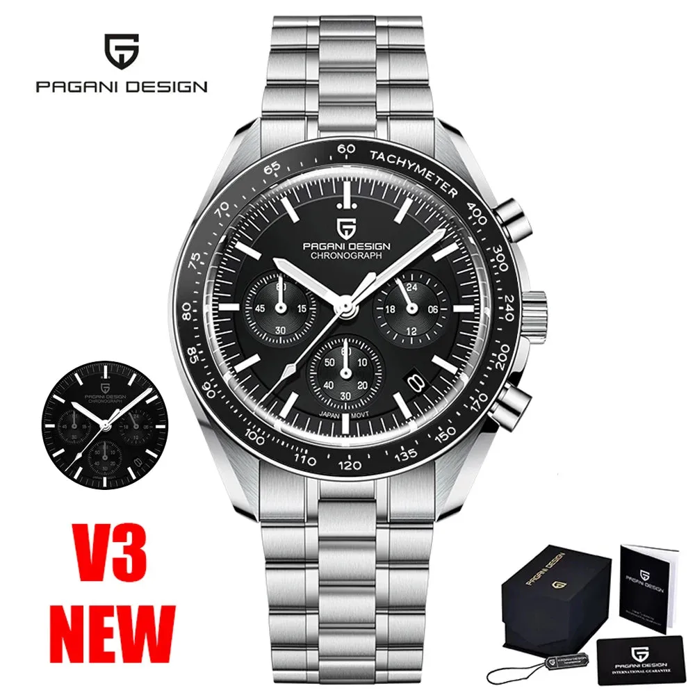PAGANI DESIGN Mens Watches Top Brand Luxury Automatic Quartz Chronograph Waterproof Sport Stainless Steel Watch