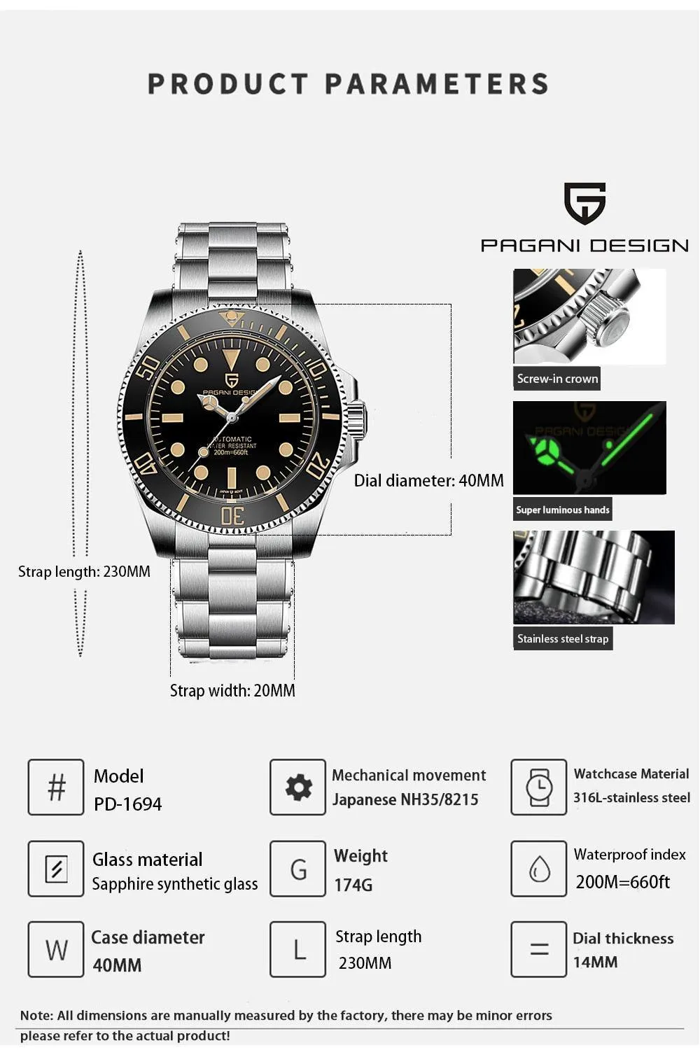 Pagani Design Submariner No Date Homage Watches