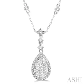 Pear Shape Halo  Diamond Necklace