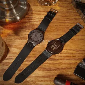 Personalized Wooden Watch with Brown Leather Band