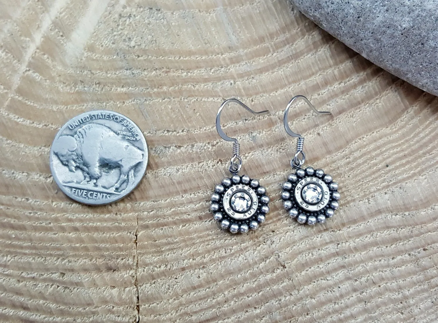 Petite Beaded Bezel Bullet Earrings - 25 Auto