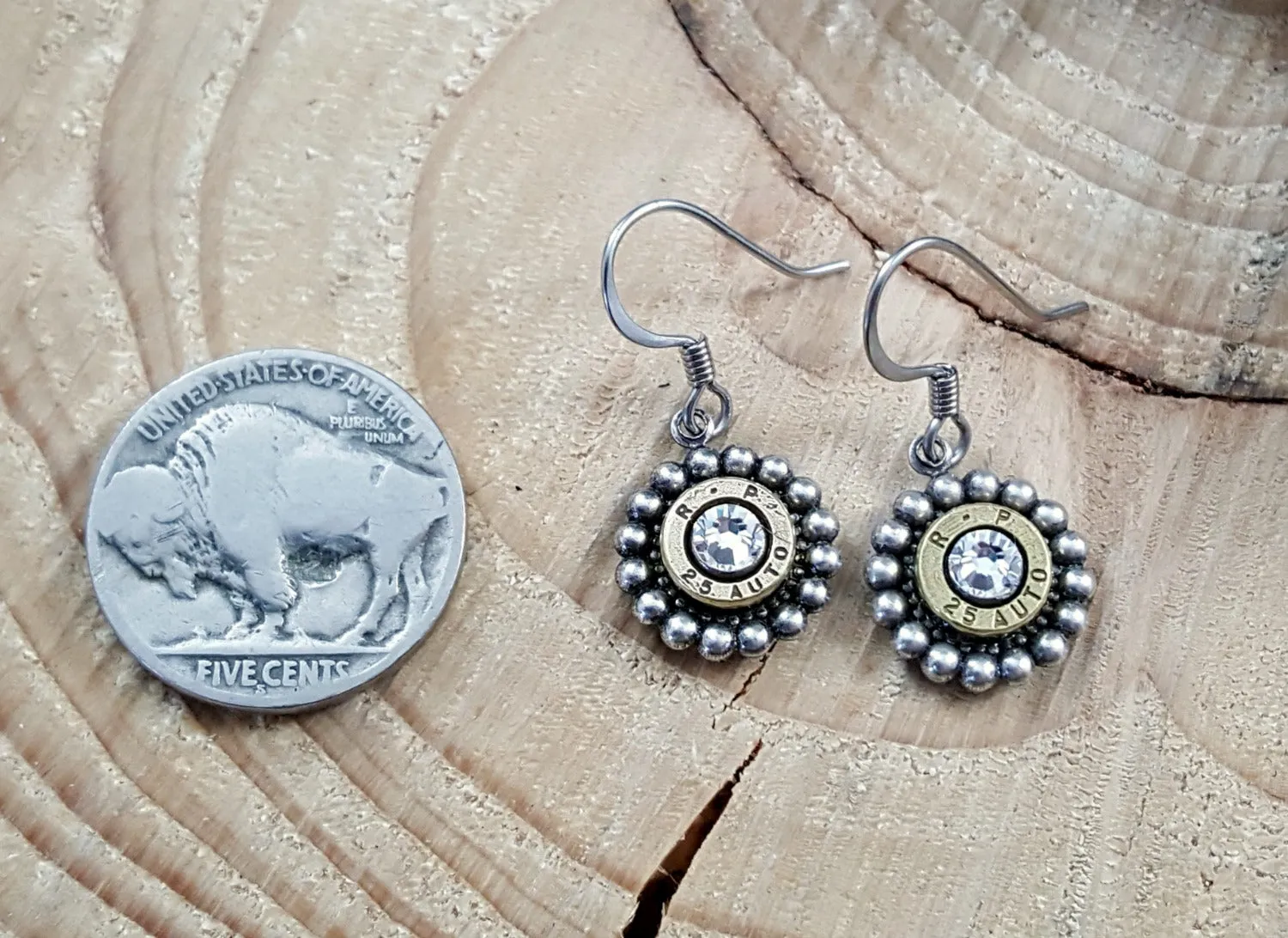 Petite Beaded Bezel Bullet Earrings - 25 Auto