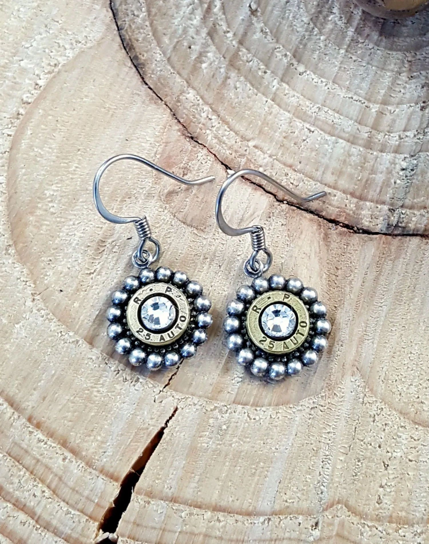 Petite Beaded Bezel Bullet Earrings - 25 Auto
