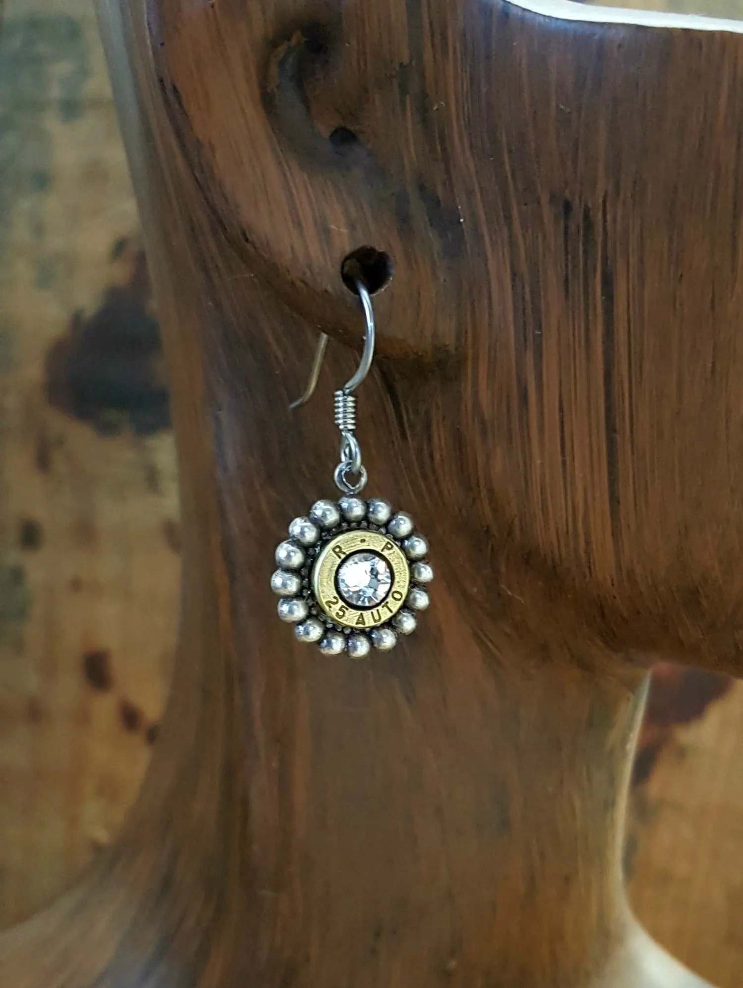 Petite Beaded Bezel Bullet Earrings - 25 Auto