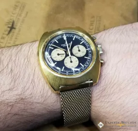 Rare Vintage Breitling 9657 Chronograph 1970's Lemania 1873 Gold Plat Panda Dial