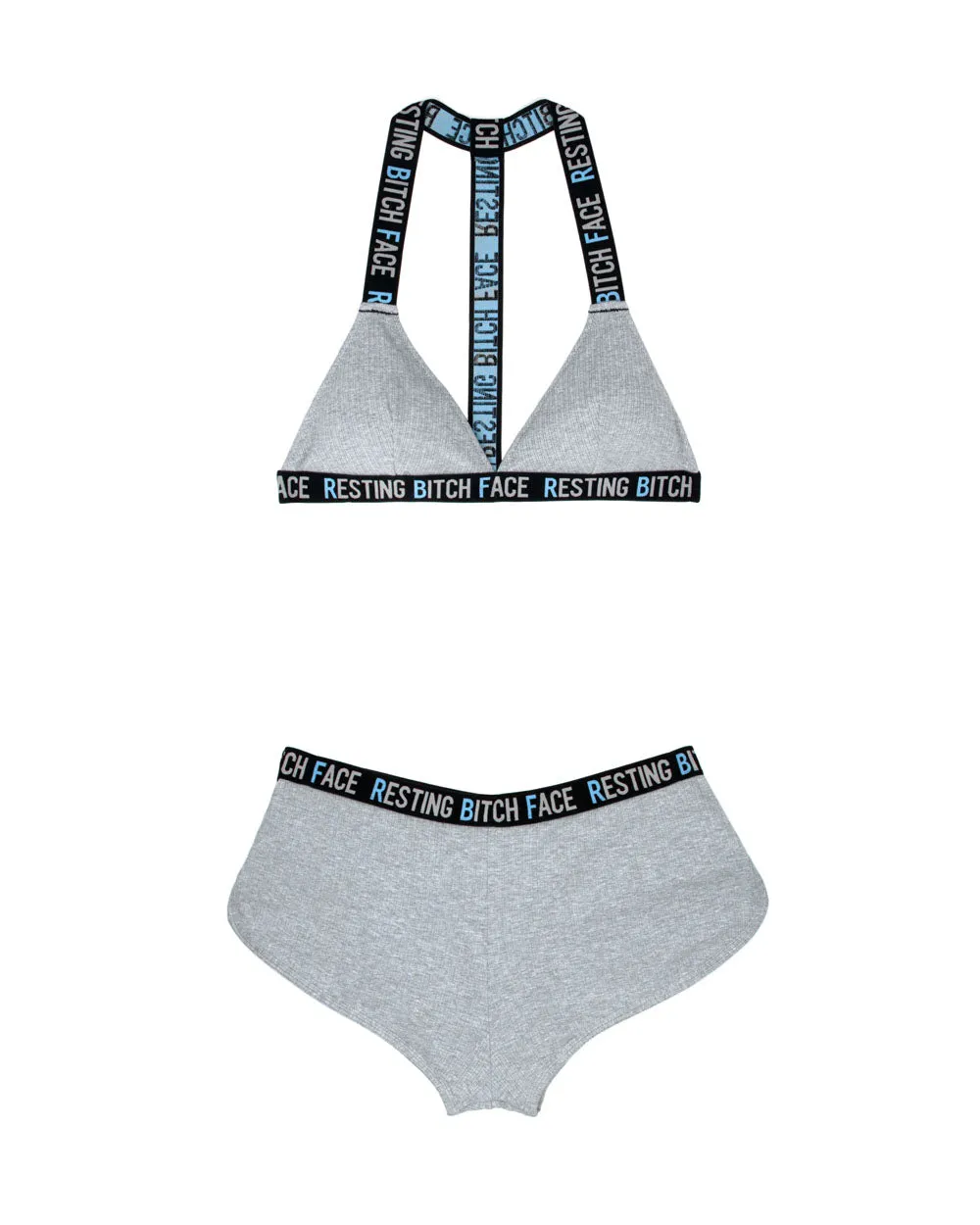 Resting Bitch Face Bralette and Retro Short Set - Gray - S/m