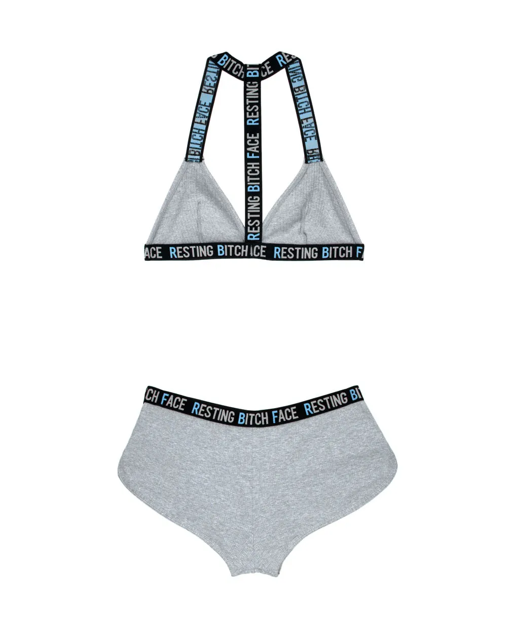 Resting Bitch Face Bralette and Retro Short Set - Gray - S/m