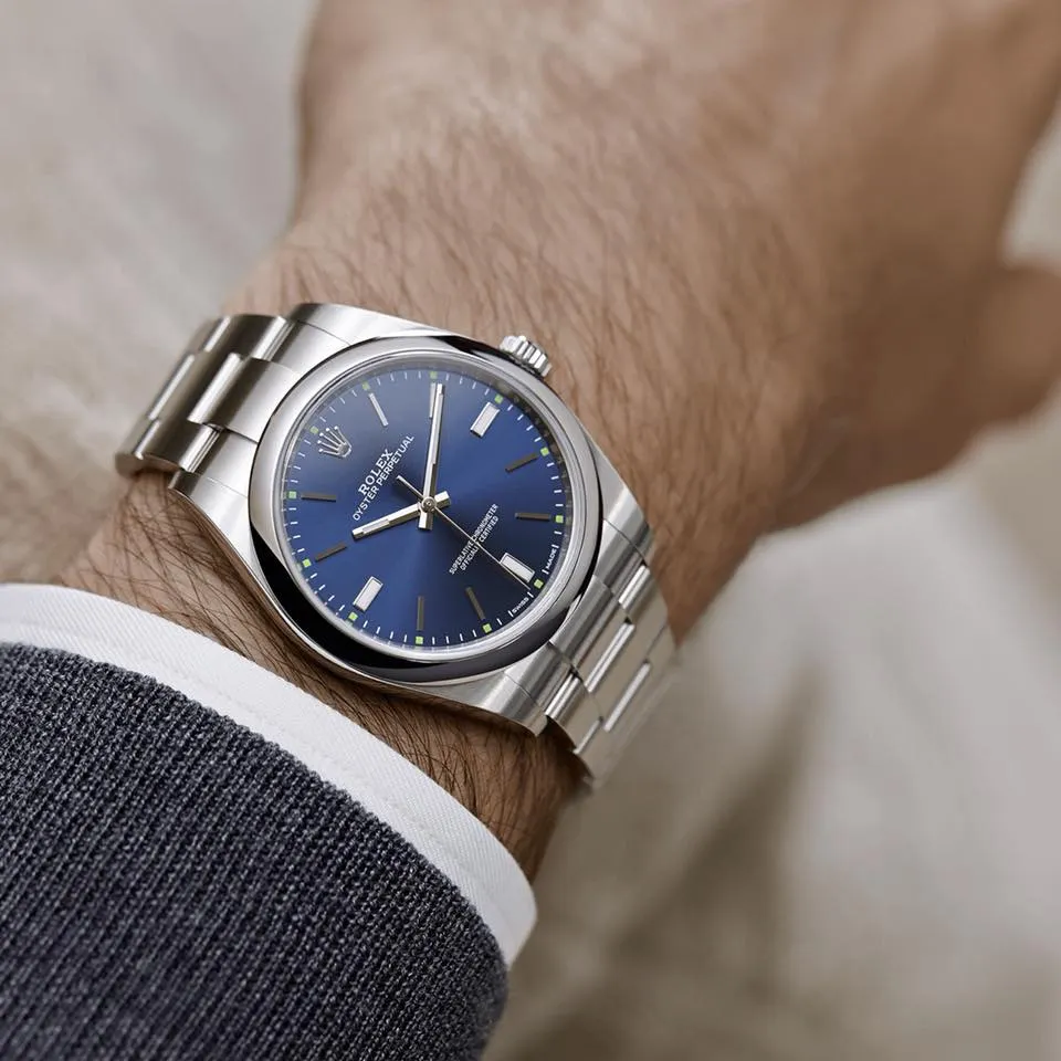 RLX Oyster Perpetual Silver Blue Dial Swiss Automatic Watch With Stainless Steel Strap Watch For Men's-Best For Formal Look RLX-11430