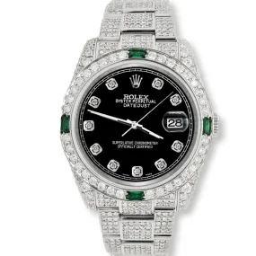 Rolex Datejust 36mm 12.4CT Diamond/Emerald Watch with Black Dial TFJ-142508270