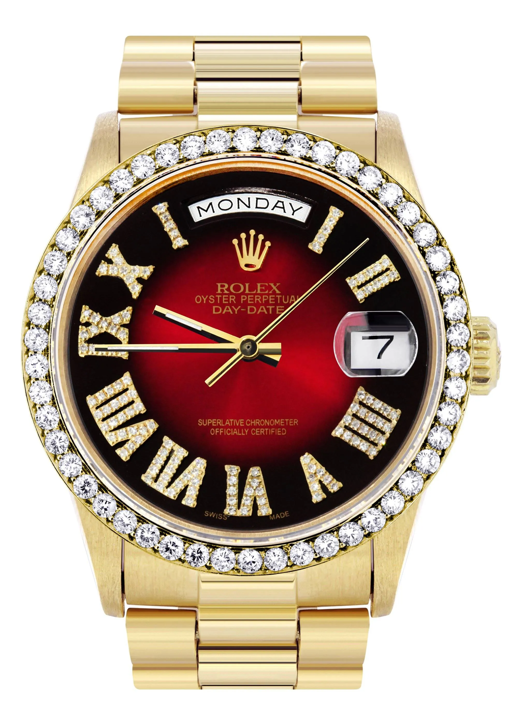 Rolex Day-Date | Presidential | Model 18238 | 18K Yellow Gold | Diamond Bezel | Red Diamond Roman Numeral