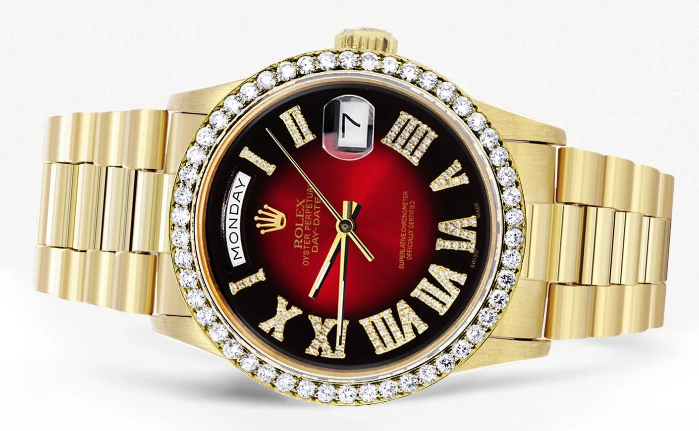 Rolex Day-Date | Presidential | Model 18238 | 18K Yellow Gold | Diamond Bezel | Red Diamond Roman Numeral