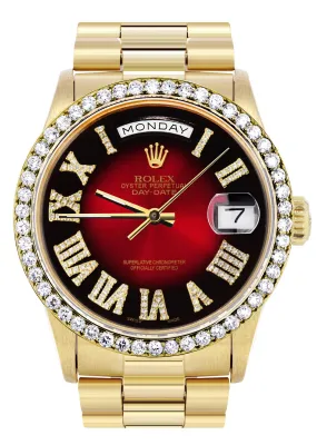Rolex Day-Date | Presidential | Model 18238 | 18K Yellow Gold | Diamond Bezel | Red Diamond Roman Numeral