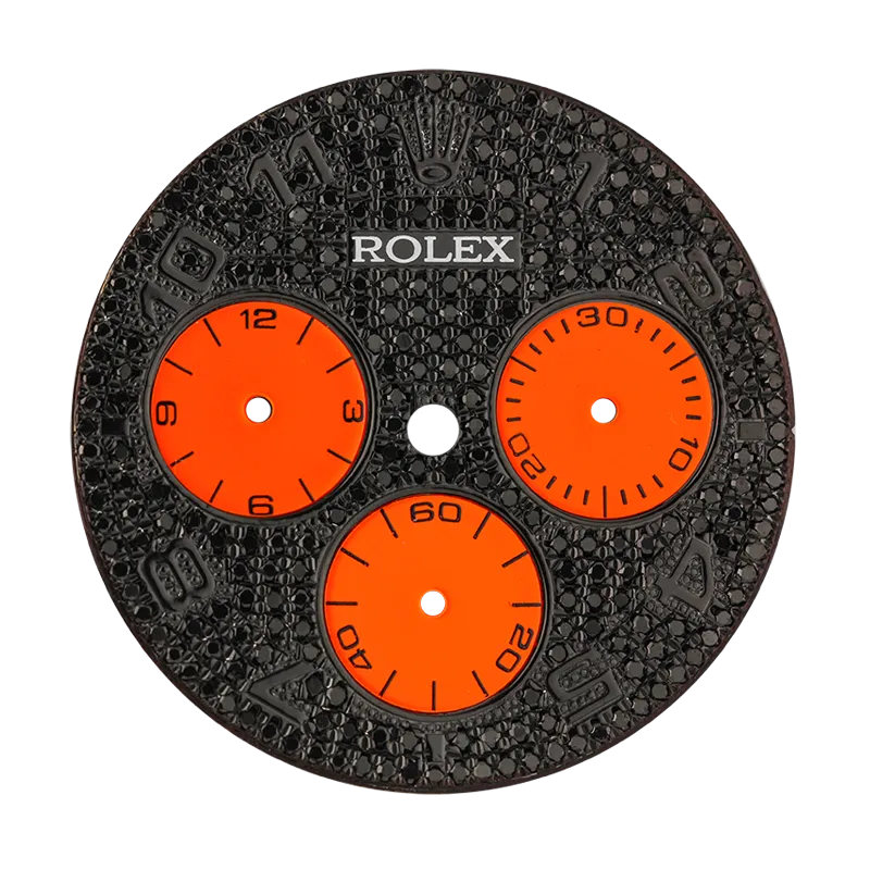 Rolex Daytona Black Diamond Pavé/ Orange Sub-Dials Custom Dial