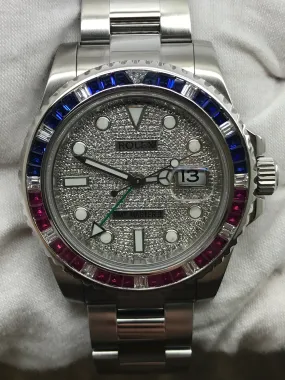 Rolex GMT Master II 116710LN Custom Pave Diamond Dial Automatic Men's Watch